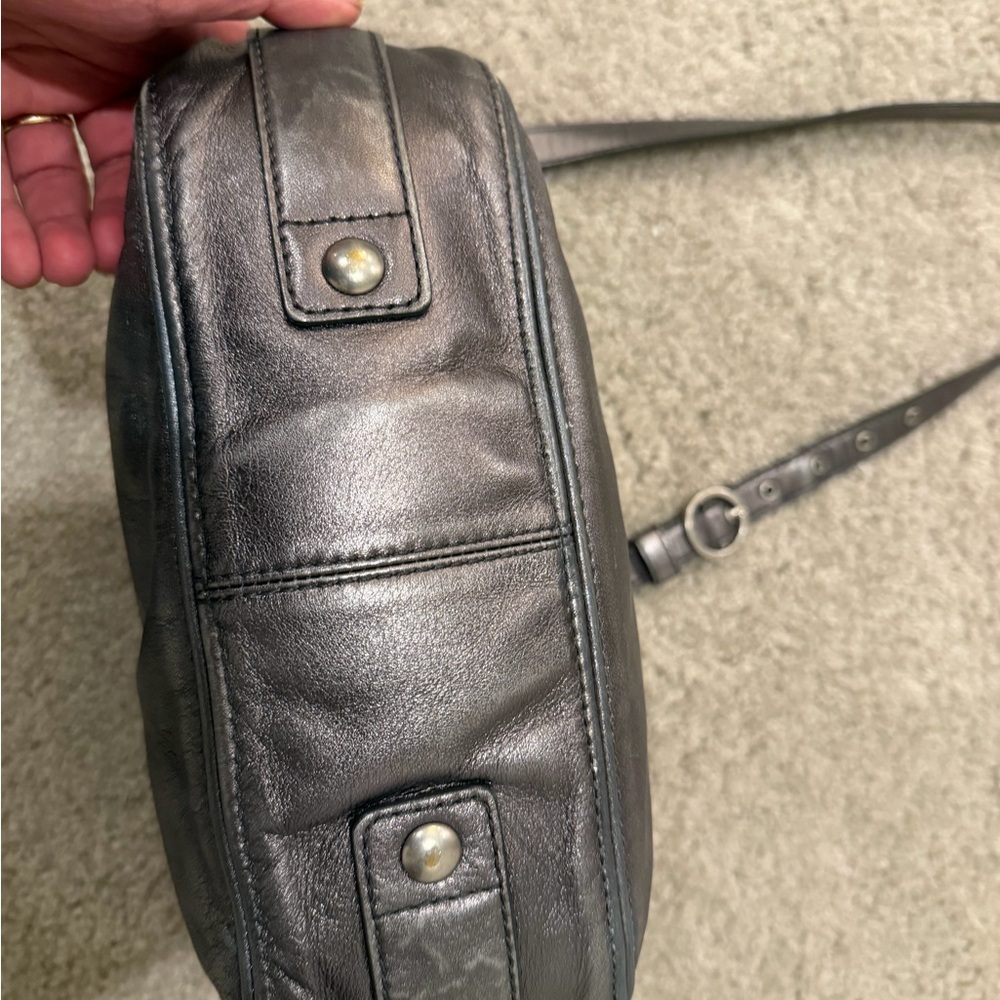Coach Pewter Leather Zoe Hobo Handbag with purple lining - Picture 9 of 11